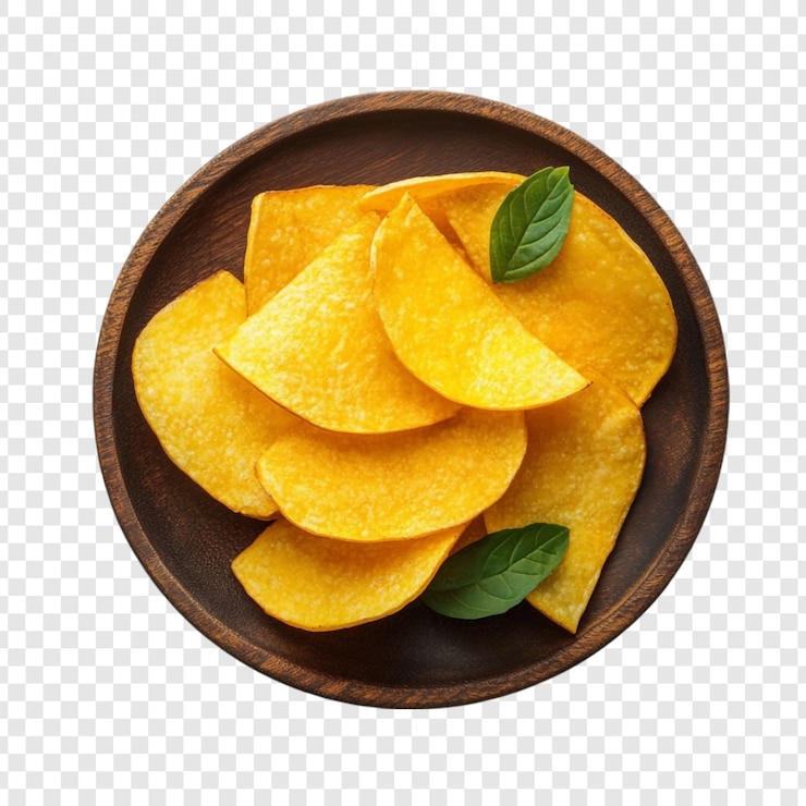 Kostenlose PSD knusprige goldene kartoffelchips auf einem rustikalen holzteller