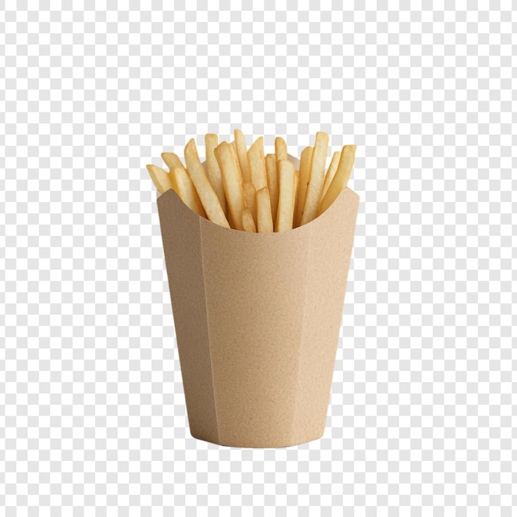 Kostenlose PSD knusprige goldene pommes frites in einem braunen papierbehälter