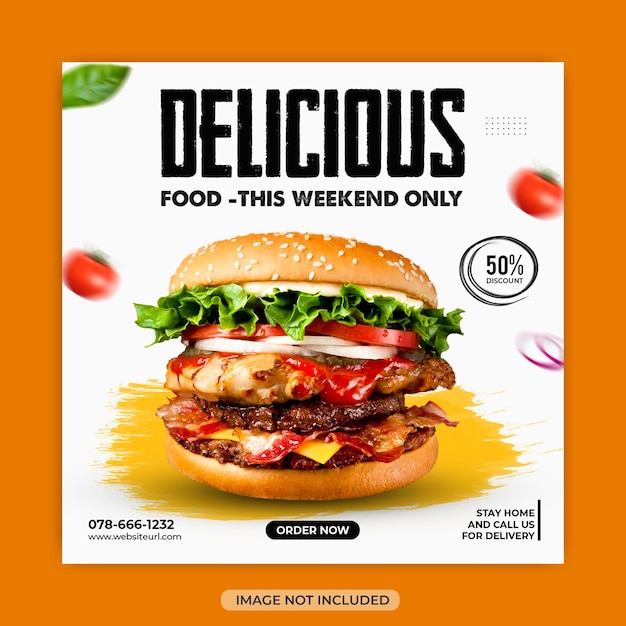 Köstliche burger-fast-food-menü und restaurantverkaufsförderung social-media-banner-vorlage Premium PSD