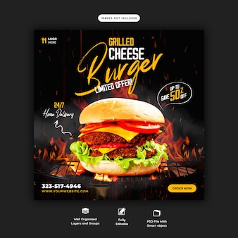 Köstliche burger- und essensmenü-social-media-banner-vorlage