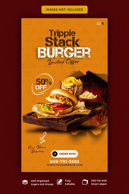 Köstliche Burger- und Speisekarte Instagram- und Facebook-Story-Vorlage