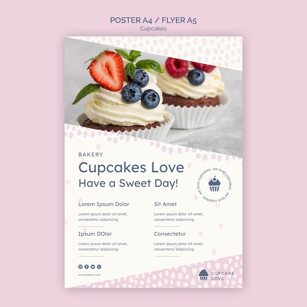 Kostenlose PSD köstliche cupcakes flyer vorlage mit foto