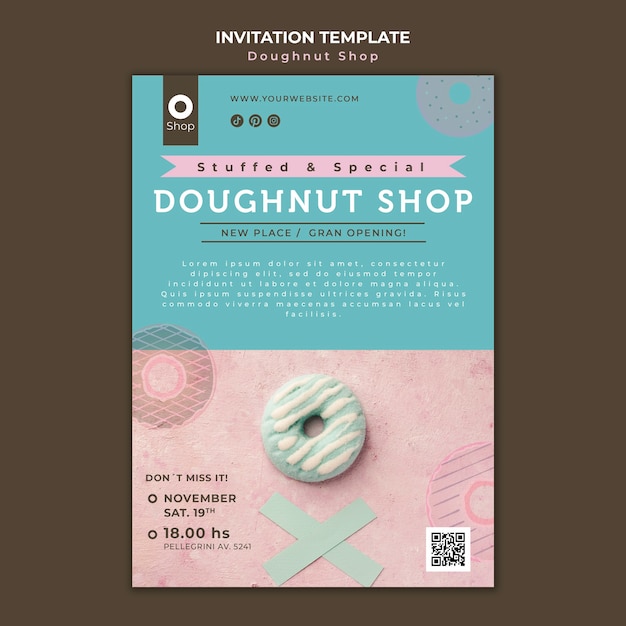 Kostenlose PSD köstliche donut-shop-einladung