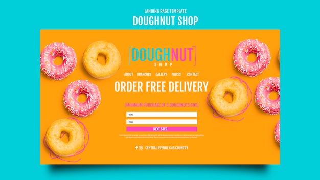 Kostenlose PSD köstliche donut-shop-landingpage