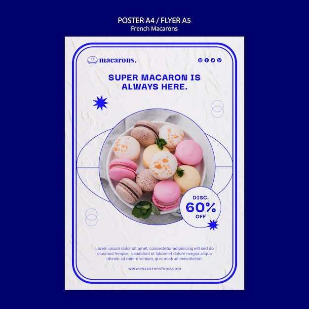 Kostenlose PSD köstliche französische macarons-poster-vorlage