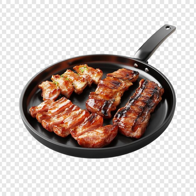 Köstliche gegrillte Grillschweinschnitzel in einer schwarzen Pfanne, appetitvolles Aroma, verlockendes Essen.