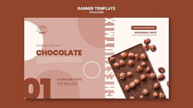Köstliche horizontale bannervorlage mit schokolade