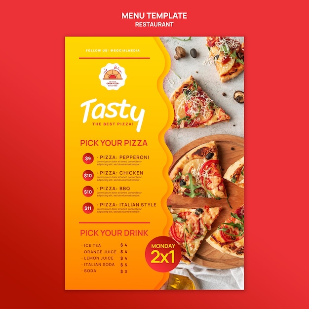 Köstliche Pizza Restaurant Menüvorlage
