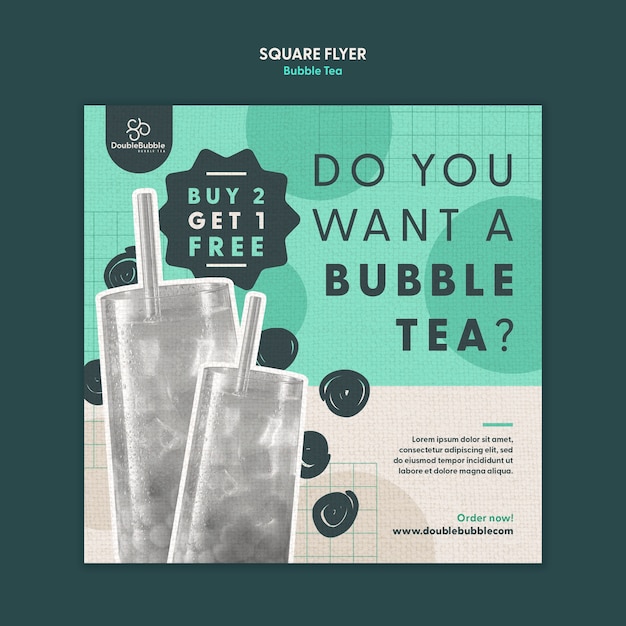 Köstliche quadratische Flyer-Vorlage für Bubble Tea