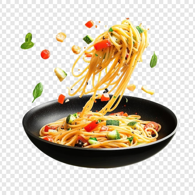 Köstliche Spaghetti mit Gemüse in einer Pfanne