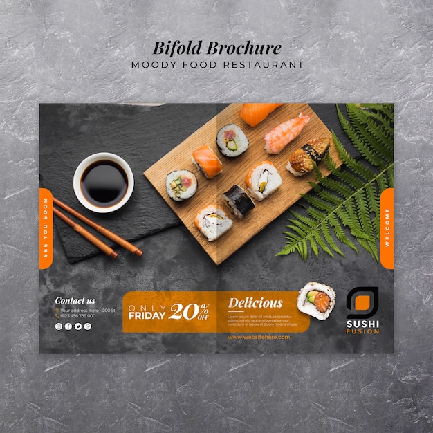 Kostenlose PSD köstliche sushi-food-bifold-broschüre