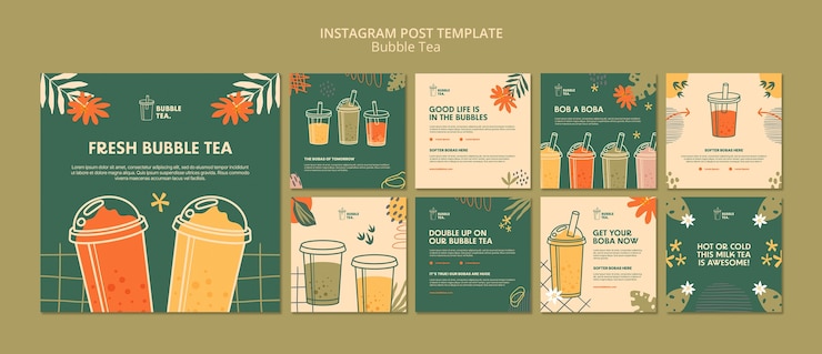 Kostenlose PSD köstliche vorlage für instagram-posts mit bubble tea