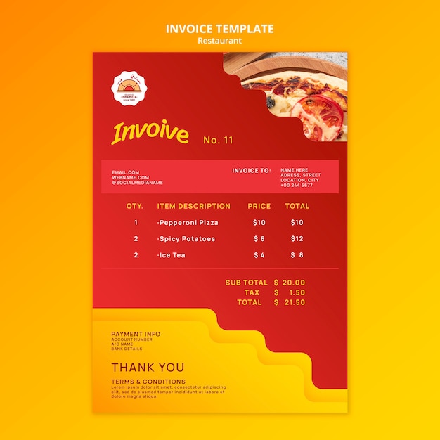 Köstliches Essen Pizzeria Rechnungsvorlage