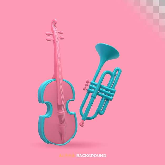 Komposition klassischer Musikinstrumente. 3D-Darstellung