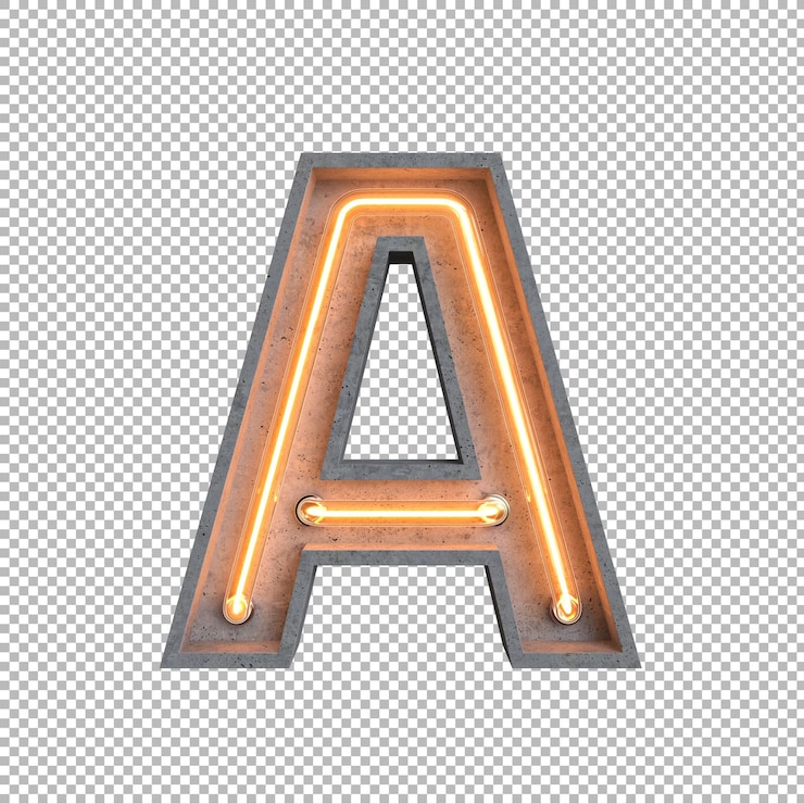 Kostenlose PSD konkretes neonlicht-alphabet auf transparentem hintergrund