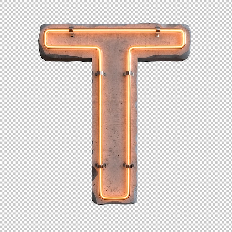 Kostenlose PSD konkretes neonlicht-alphabet t auf transparentem hintergrund