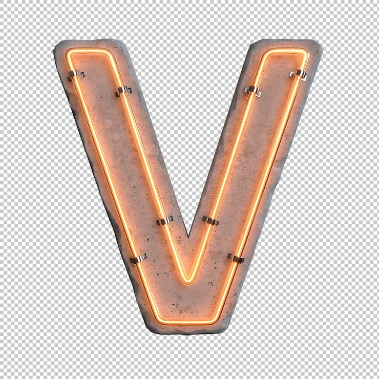 Kostenlose PSD konkretes neonlicht alphabet v auf transparentem hintergrund