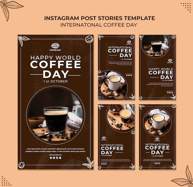 Konzeptvorlage für internationale Kaffeetag-Instagram-Geschichten