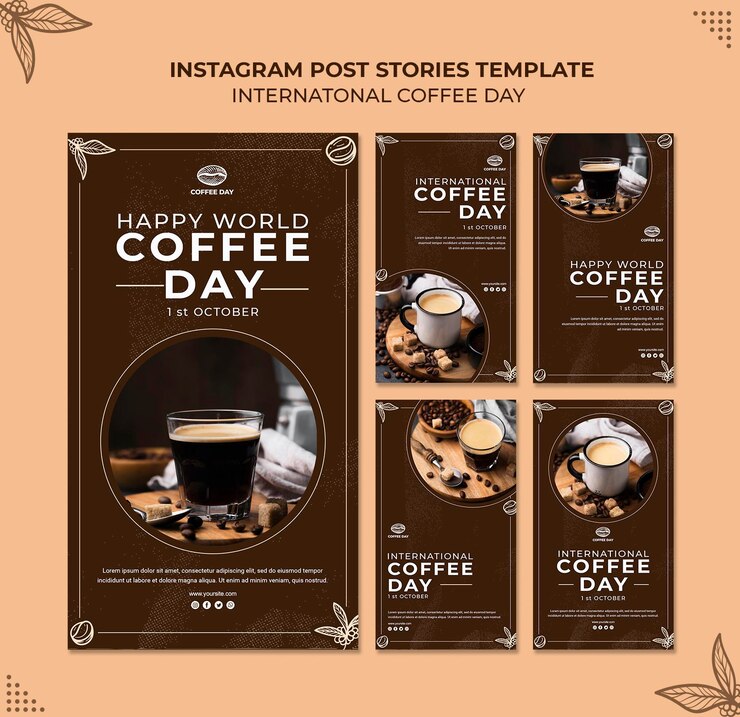 Kostenlose PSD konzeptvorlage für internationale kaffeetag-instagram-geschichten