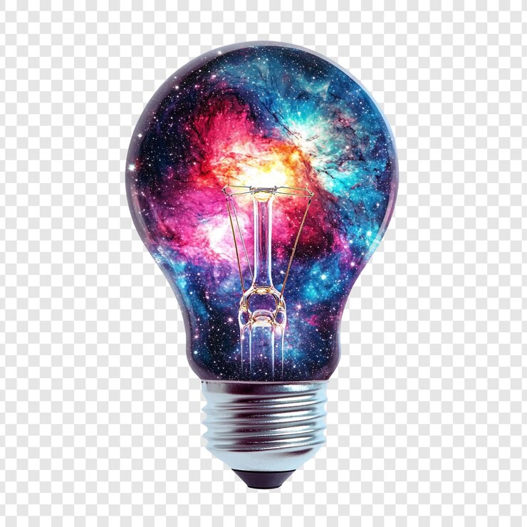 Kostenlose PSD kosmos in einer glühbirne eine atemberaubende darstellung des universums unbegrenztes potenzial