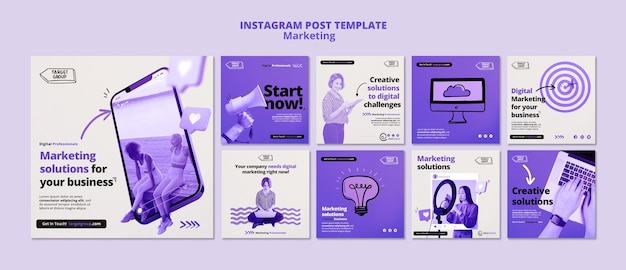 Kostenlose PSD kreative marketinglösungen für die sammlung von instagram-posts für unternehmen