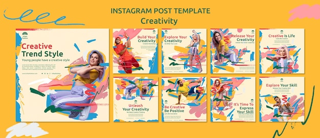 Kostenlose PSD kreativitätskonzept-instagram-beiträge
