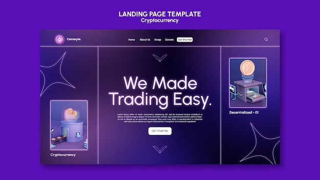 Kostenlose PSD kryptowährungs-designvorlage der landingpage