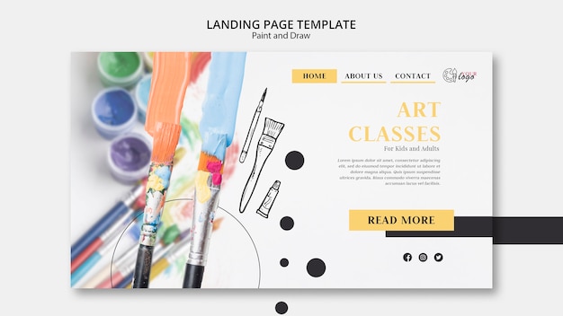 Kostenlose PSD kunstkurse für kinder und erwachsene landingpage