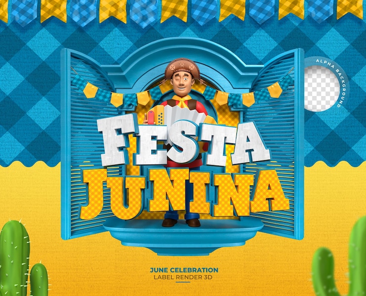 Kostenlose PSD label festa junina eine lebhafte juni-feier im brasilianischen portugiesisch 3d-rendering