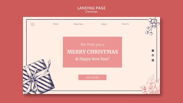 Landed page hand gezeichnete weihnachtsschablone