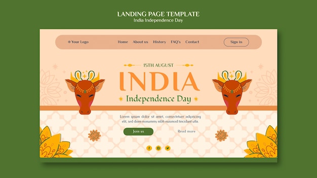 Kostenlose PSD landing page design für den indischen unabhängigkeitstag