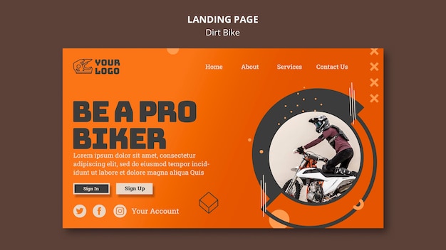 Kostenlose PSD landing page dirt bike vorlage