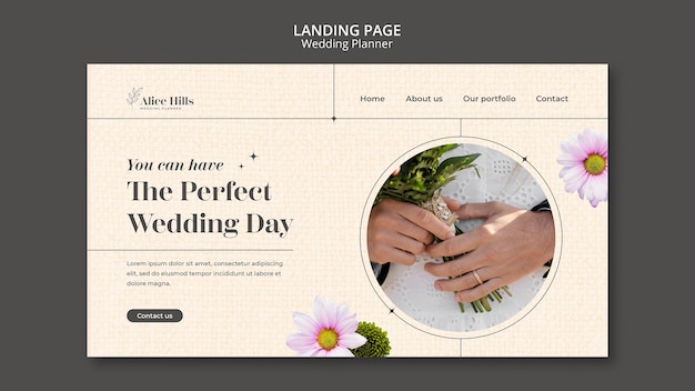 Landing page für blumenhochzeitsplaner