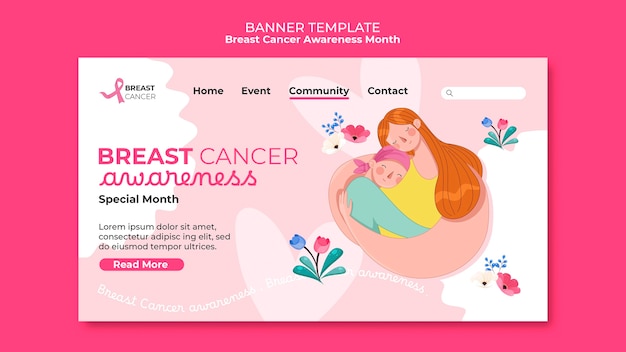 Kostenlose PSD landing page für den monat des brustkrebsbewusstseins