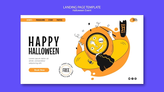 Landing page für halloween-feier im flachen design