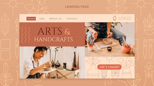 Kostenlose PSD landing page für handgezeichnete kunst und handwerk