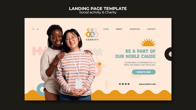 Kostenlose PSD landing page für wohltätigkeitsaktivitäten im flachen design