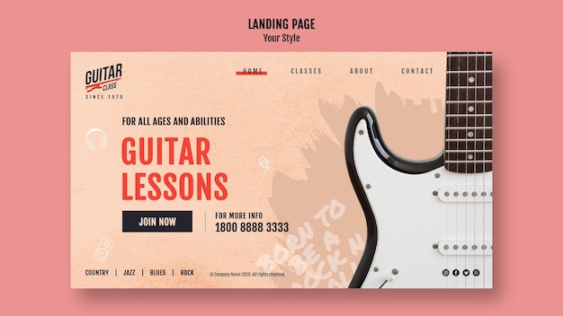 Kostenlose PSD landing page gitarrenunterricht vorlage