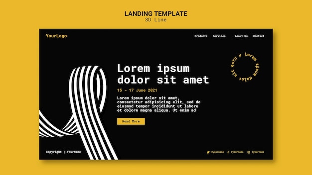 Kostenlose PSD landing page mit dreidimensionalen linien