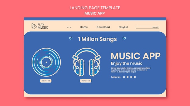 Kostenlose PSD landing page musik app vorlage