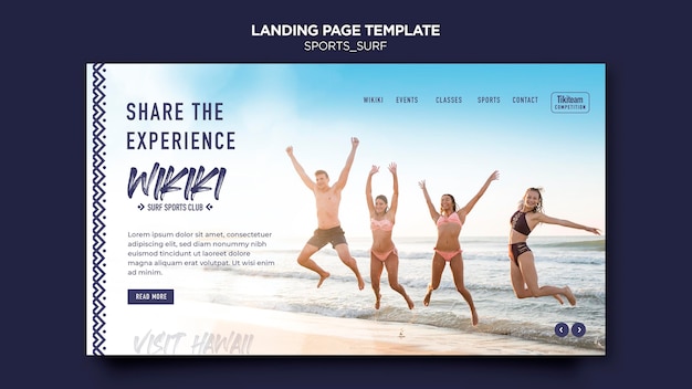 Kostenlose PSD landing page surf klassen vorlage