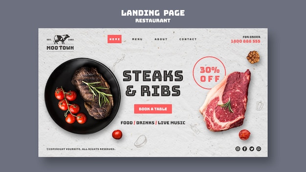 Kostenlose PSD landing page template steak restaurant