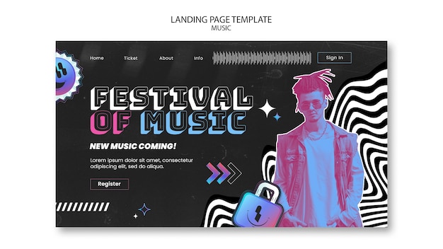 Kostenlose PSD landingpage der musikshow mit farbverlauf