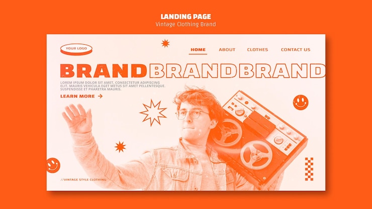 Kostenlose PSD landingpage der vintage-bekleidungsmarke