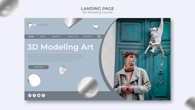 Kostenlose PSD landingpage des 3d-modellierungskurses