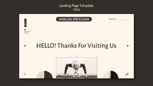 Kostenlose PSD landingpage des farblosen designs des yoga-programms