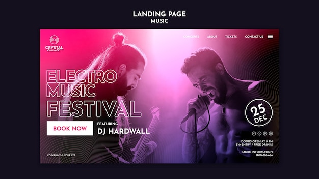 Kostenlose PSD landingpage des musikfestivals