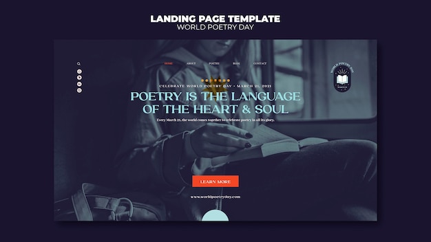 Kostenlose PSD landingpage des poetry day