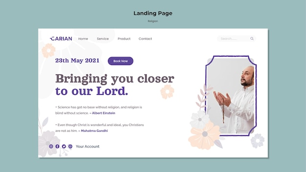 Kostenlose PSD landingpage des religionskonzepts