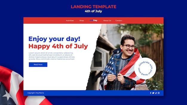 Kostenlose PSD landingpage-designvorlage für den 4. juli